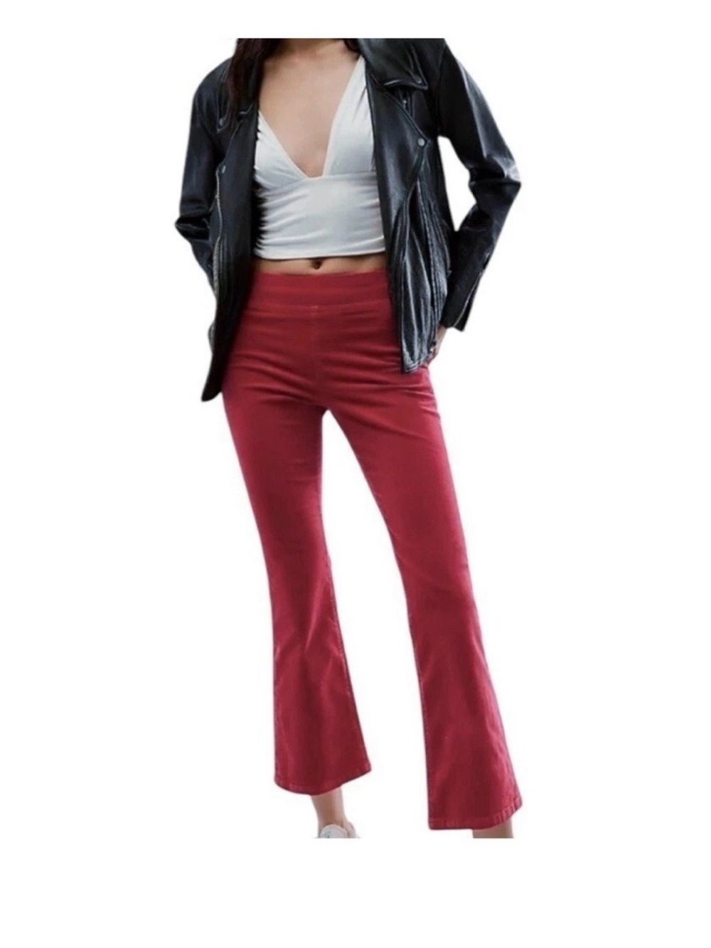 We The Free Penny Red Flare Pants - Sleek High-Rise Stretch